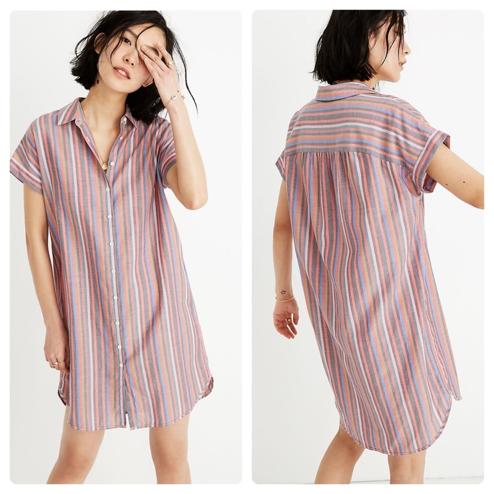Madewell Central Shirtdress in Rainbow Stripe